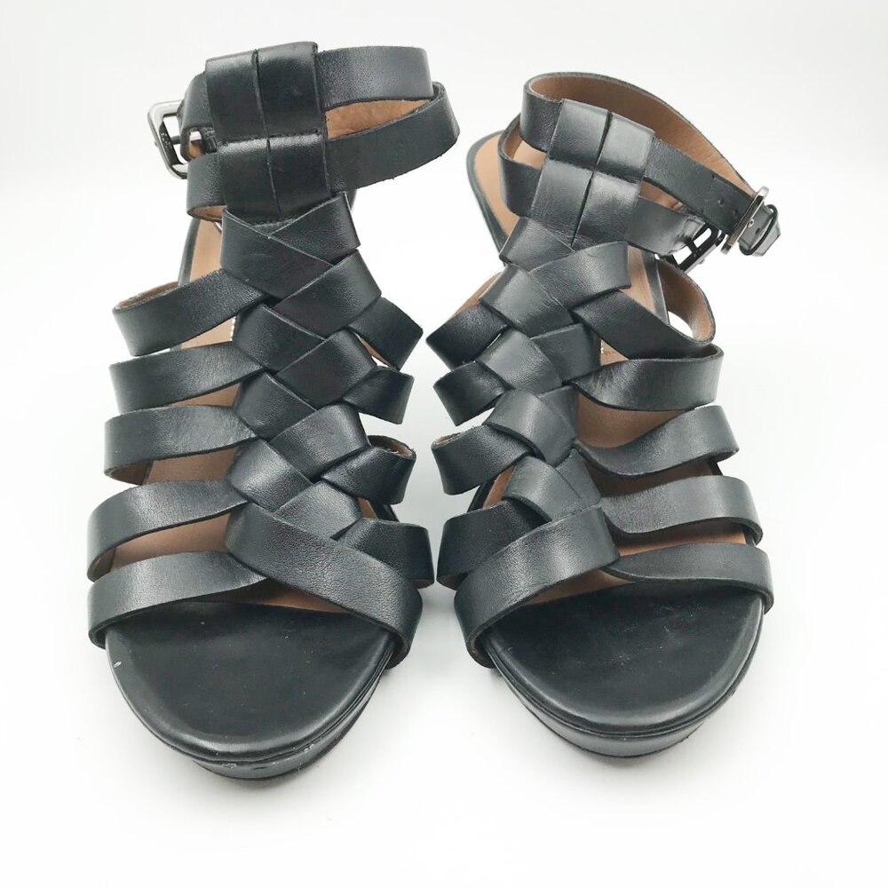 FRANCO SARTO Nikita Black Caged Wedge Heels Leather Strappy Sandals Womens 9 - Picture 2 of 12